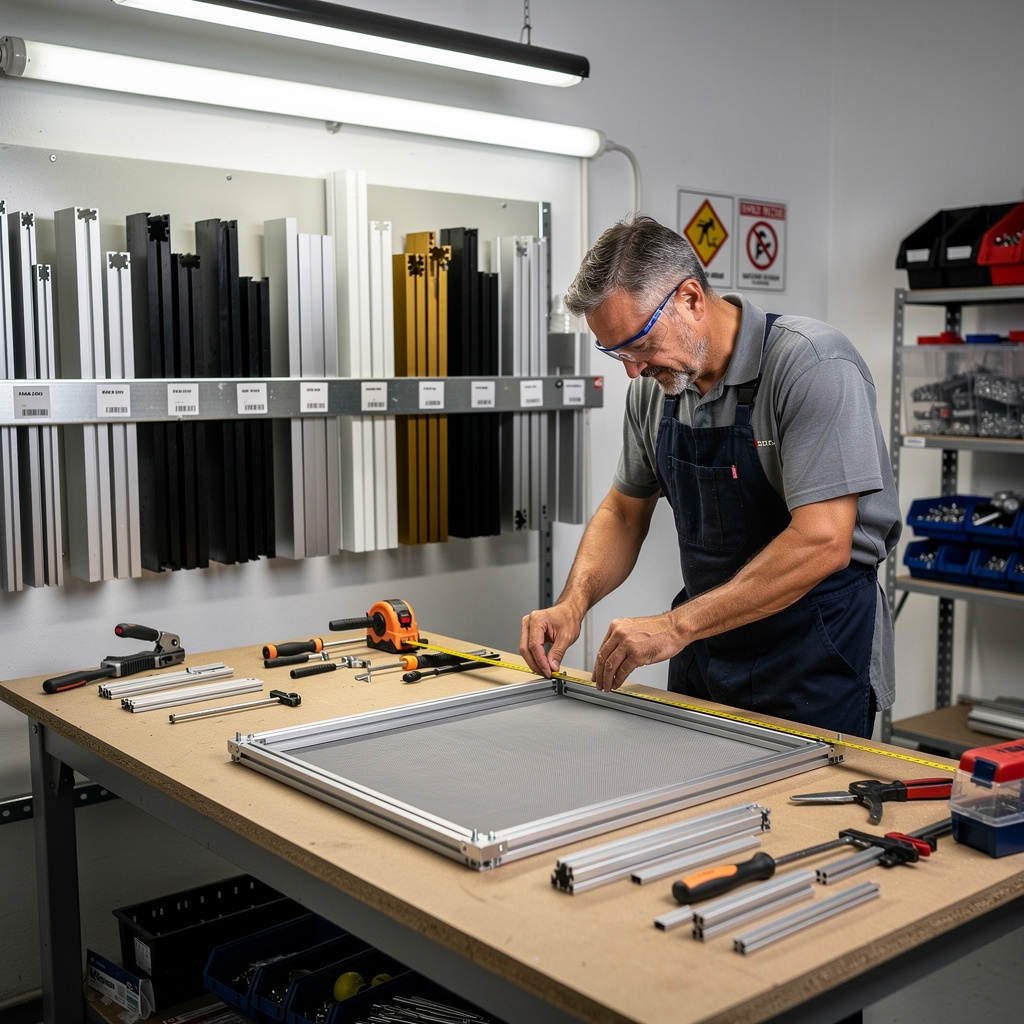 Zakład produkcji moskitier - cięcie profili aluminiowych